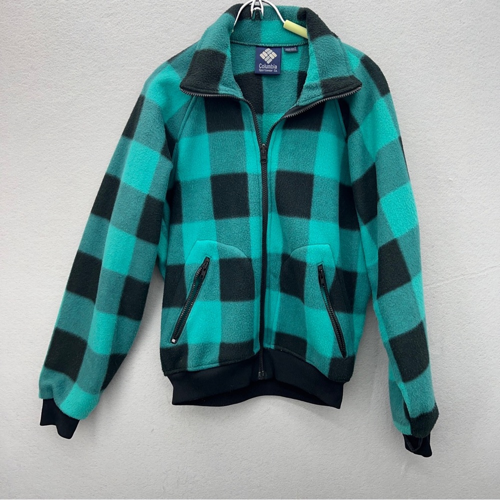 VTG 90's Columbia Bugaboo Teal Plaid Fleece Liner Jacket Size Small/Medium